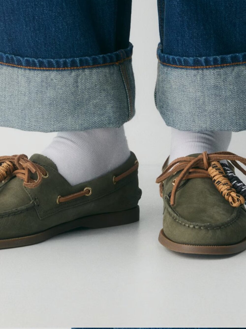 Aritzia X Sperry Olive Green Leather Suede Boat Shoes NWT